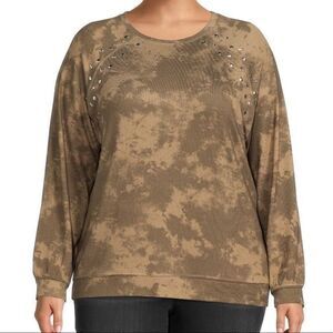 NWT Como Blu Women's Tie-Dye Rhinestone Trim Long‎ Sleeve Shirt Plus Size 3X